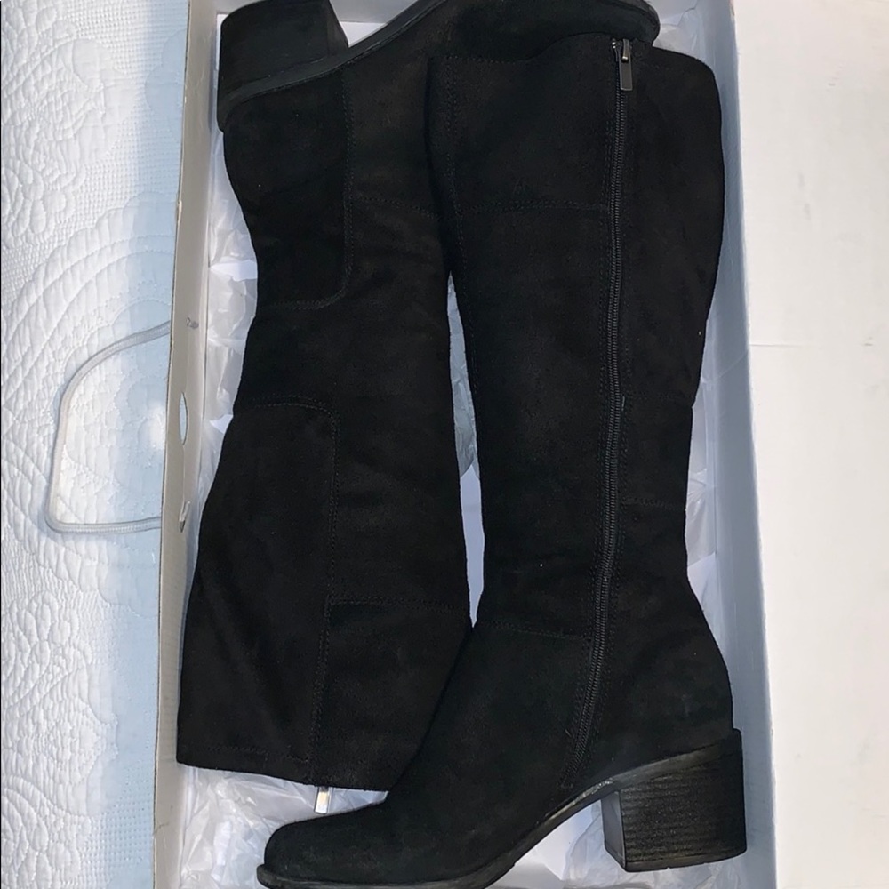 Tall black suede boots
